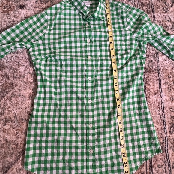 J. Crew Green Gingham Women's Top XXS Tie Neck Smocked Cotton Woven Casual Chic - Picture 14 of 16